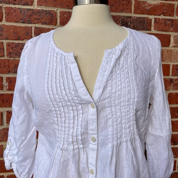Marks & Spencer White Linen Popover Bibbed Shirt Top Blouse Medium 3/4 Sleeve - Picture 5 of 9